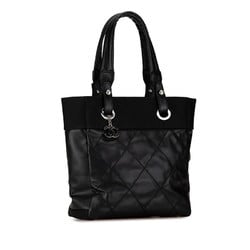 CHANEL Paris Biarritz PM Tote Bag Shoulder A34208 Black Leather Canvas Women's