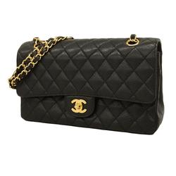 Chanel Shoulder Bag Matelasse W Flap Chain Caviar Skin Black Women's