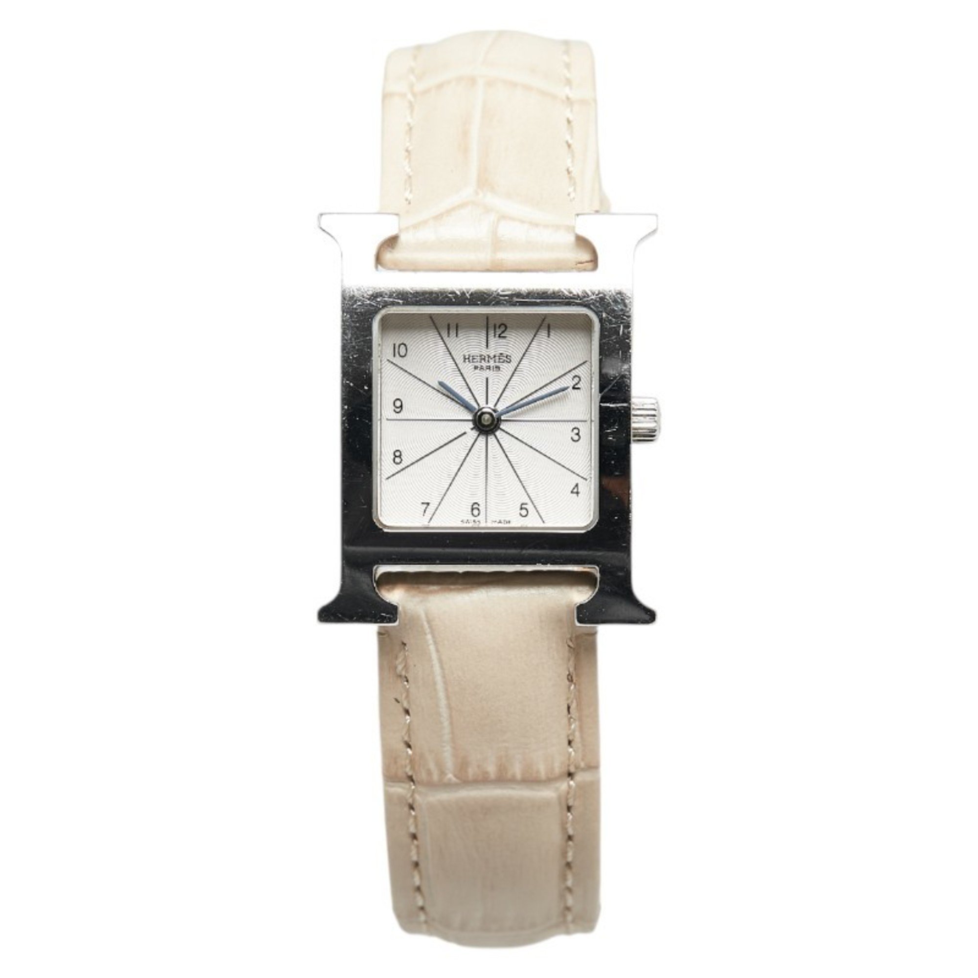 Hermes H Watch Wristwatch HH1.210 Quartz White Dial Stainless Steel Leather Ladies HERMES