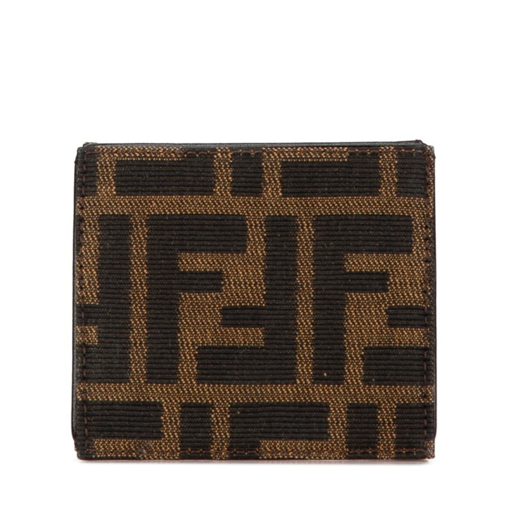 FENDI ZUCCA COIN CASE BROWN CANVAS LEATHER WOMEN'S