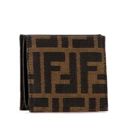 FENDI ZUCCA COIN CASE BROWN CANVAS LEATHER WOMEN'S