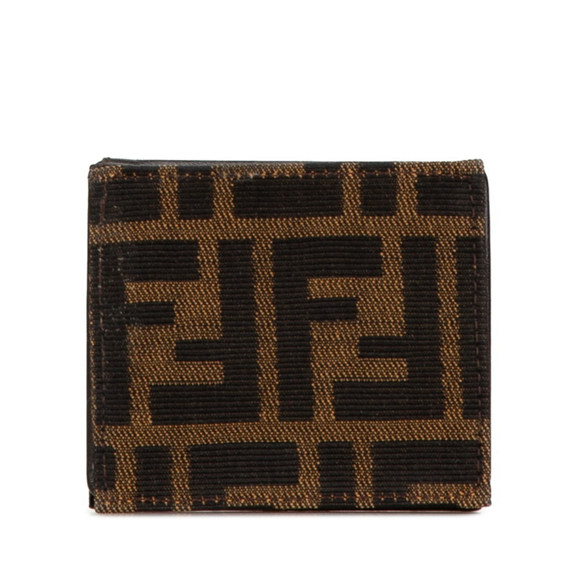 FENDI ZUCCA COIN CASE BROWN CANVAS LEATHER WOMEN'S