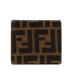 FENDI ZUCCA COIN CASE BROWN CANVAS LEATHER WOMEN'S