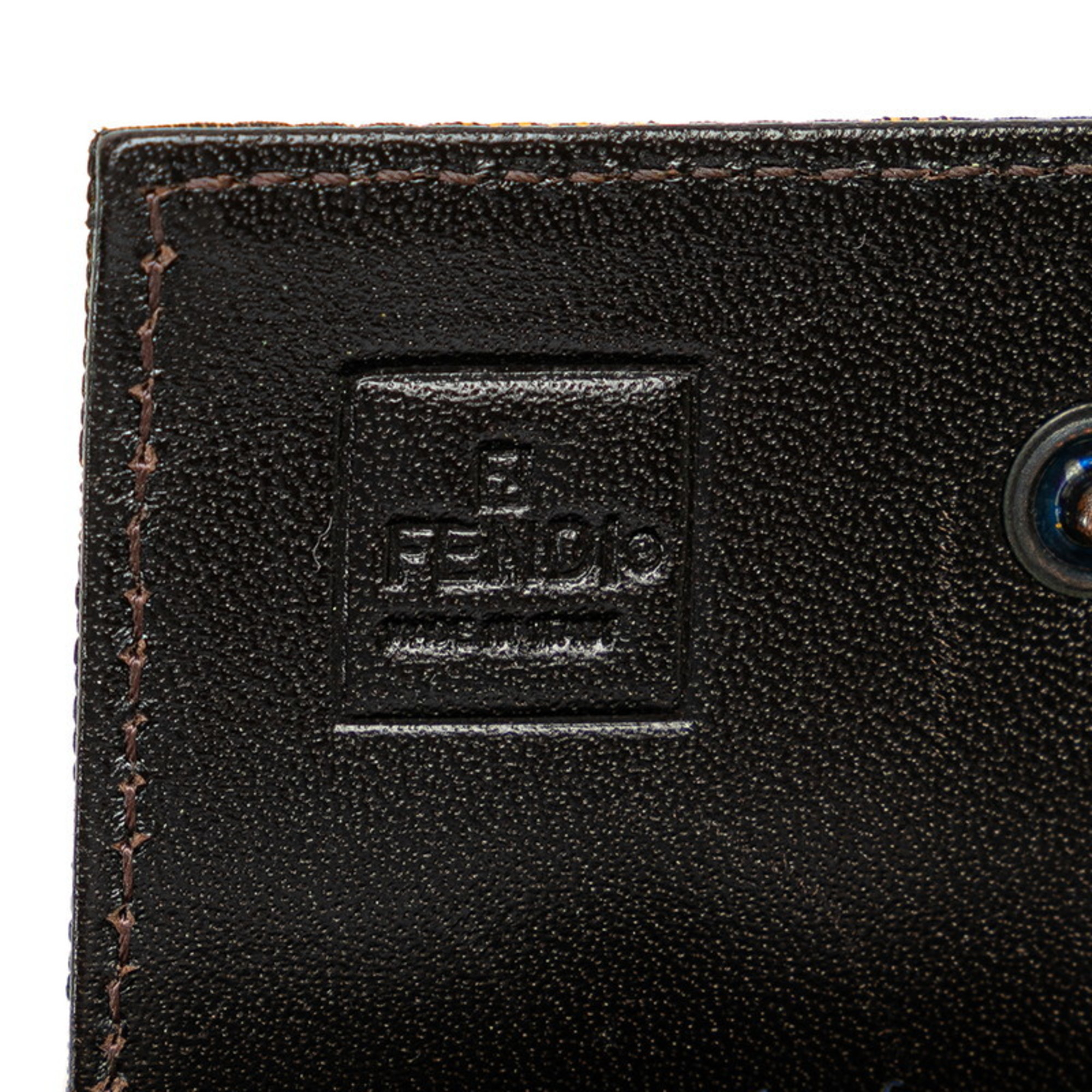 FENDI ZUCCA COIN CASE BROWN CANVAS LEATHER WOMEN'S