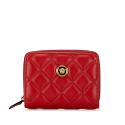 Versace Medusa Quilted Bi-fold Wallet Red Leather Women's VERSACE