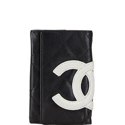 CHANEL Cambon Line Coco Mark Key Case Black Leather Women's