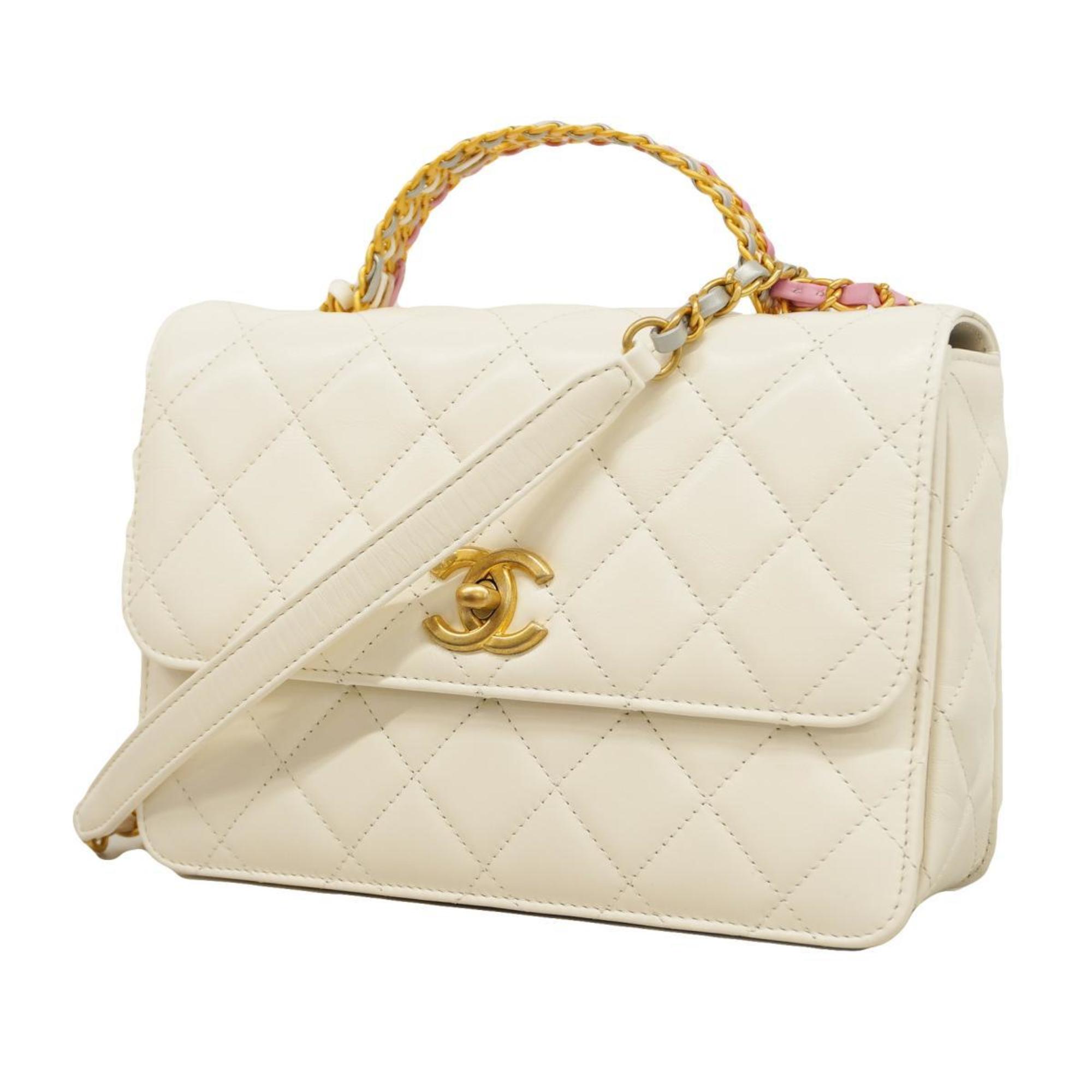 Chanel Shoulder Bag Matelasse Flap Chain Lambskin White Women's