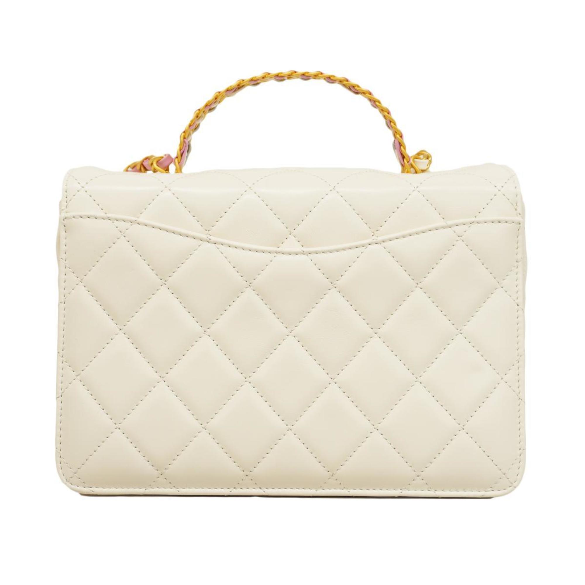 Chanel Shoulder Bag Matelasse Flap Chain Lambskin White Women's