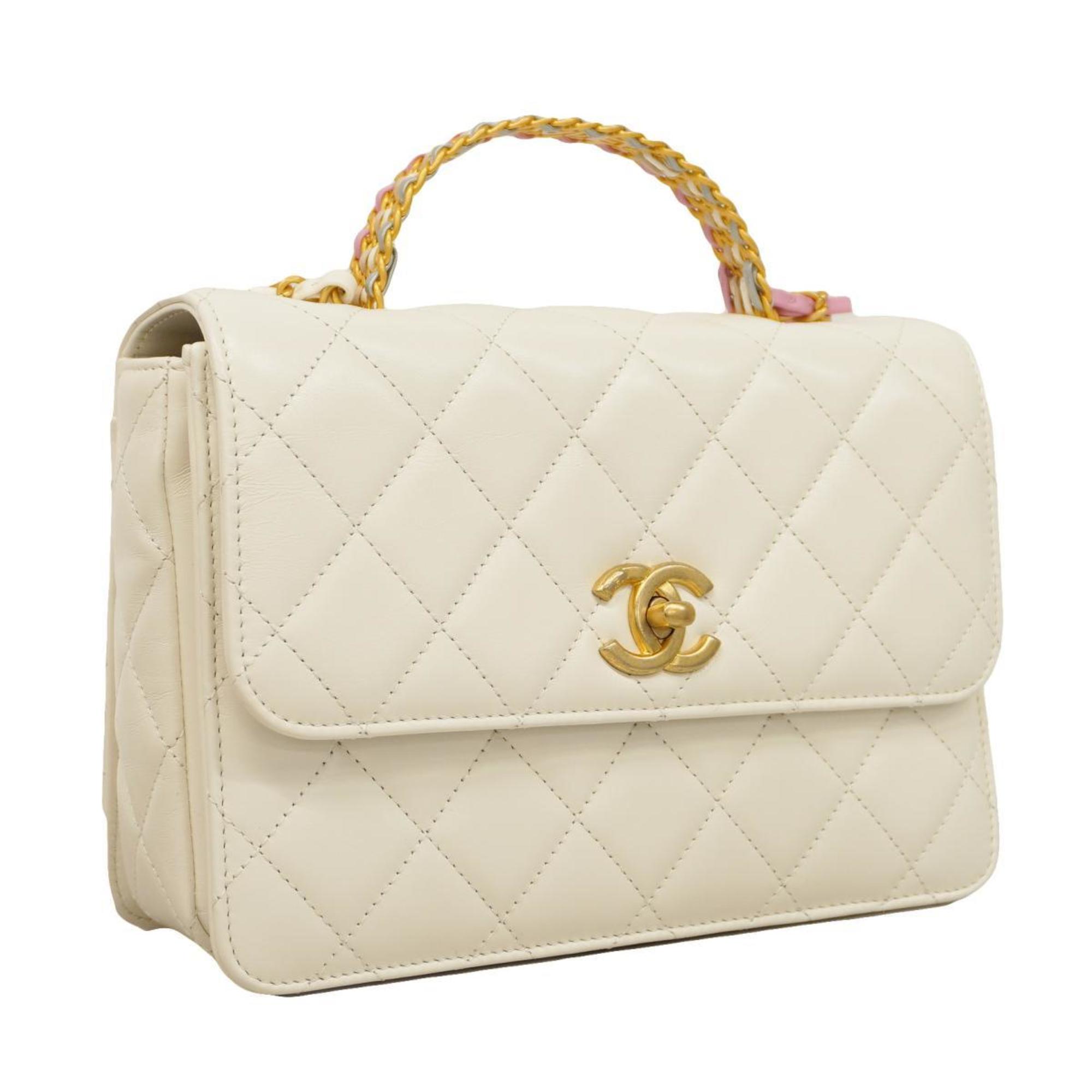 Chanel Shoulder Bag Matelasse Flap Chain Lambskin White Women's