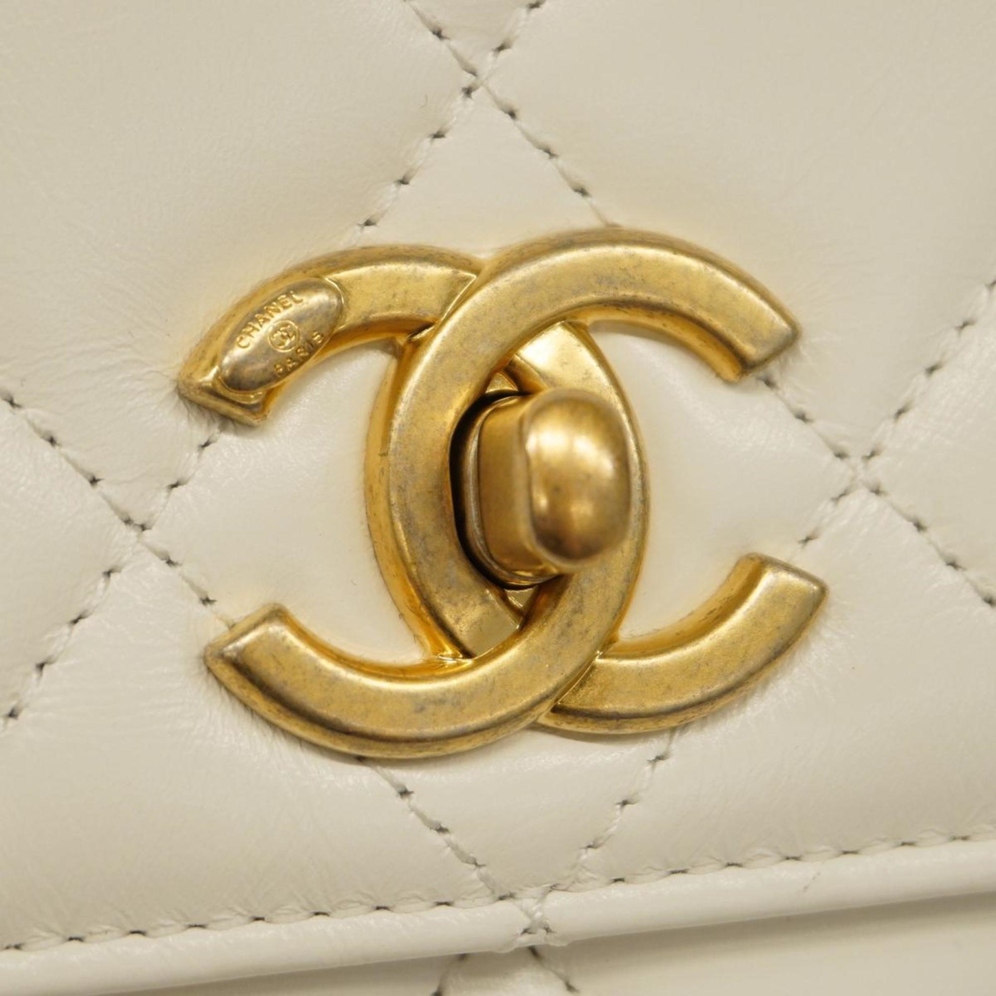 Chanel Shoulder Bag Matelasse Flap Chain Lambskin White Women's