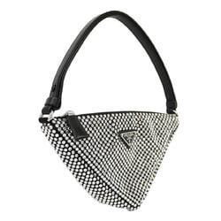 Prada handbag crystal satin leather black ladies