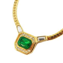 Christian Dior Necklace Square Rhinestone Color Stone GP Plated Gold Green Women's