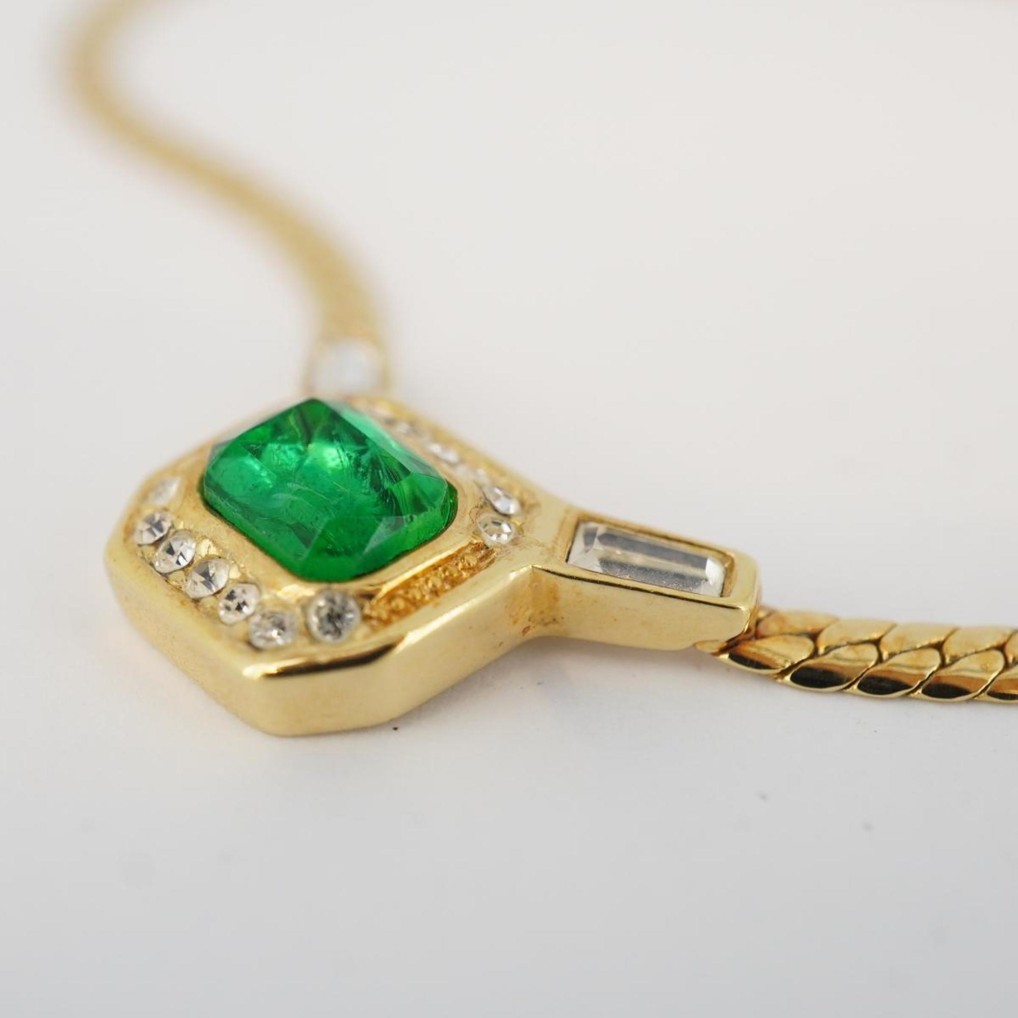 Christian Dior Necklace Square Rhinestone Color Stone GP Plated Gold Green Women's