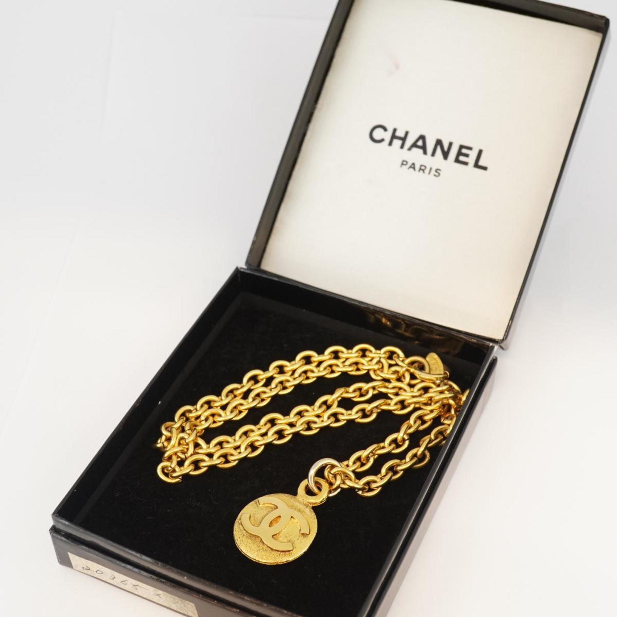 Chanel Necklace Coco Mark Circle GP Plated Gold Women's