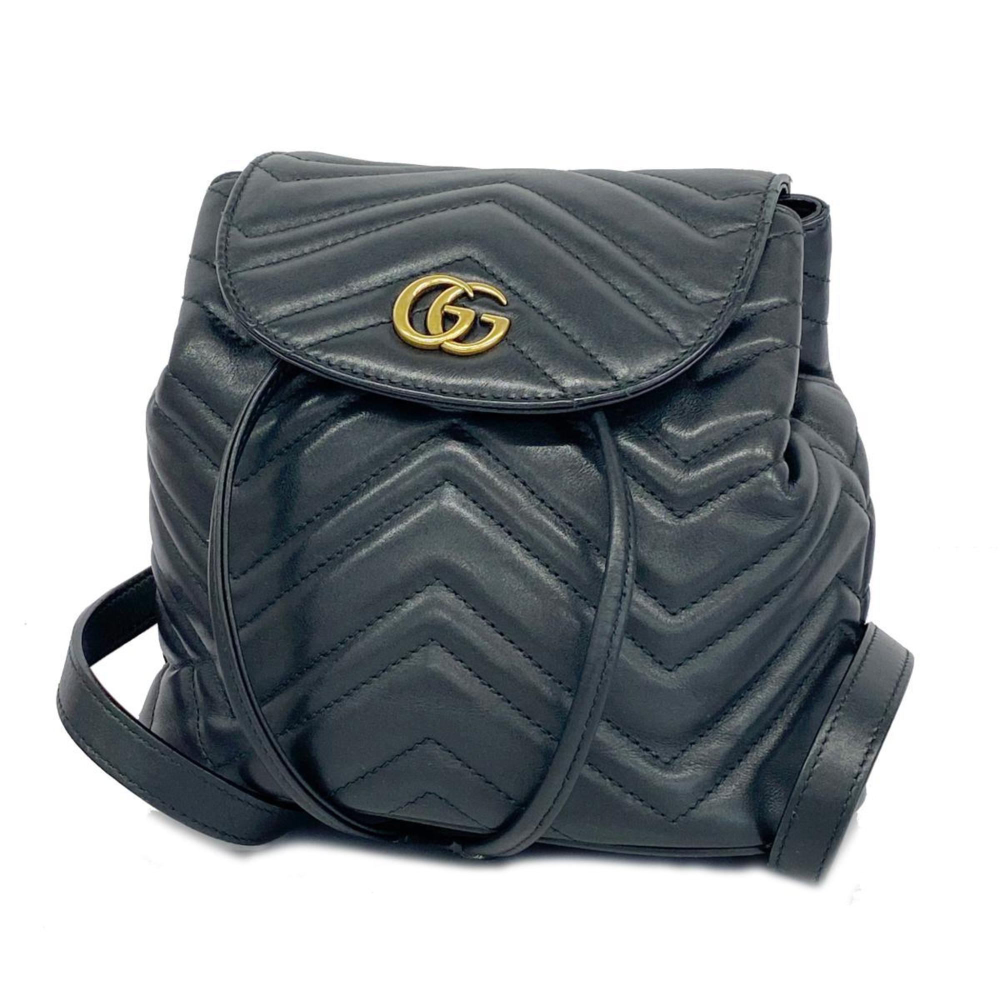 Gucci Backpack GG Marmont 528129 Leather Black Women's