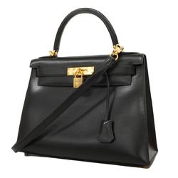 Hermes handbag Kelly 28 □C stamp box calf black ladies