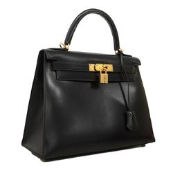 Hermes handbag Kelly 28 □C stamp box calf black ladies