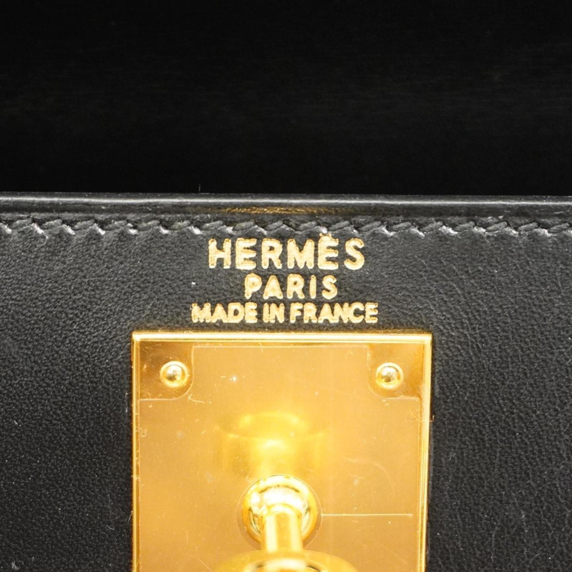 Hermes handbag Kelly 28 □C stamp box calf black ladies