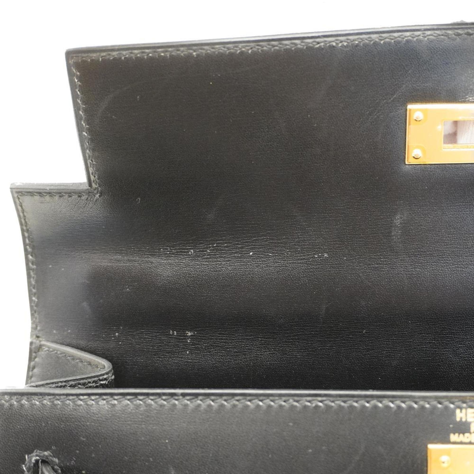 Hermes handbag Kelly 28 □C stamp box calf black ladies