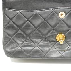 Chanel Shoulder Bag Matelasse W Flap Chain Lambskin Black Women's