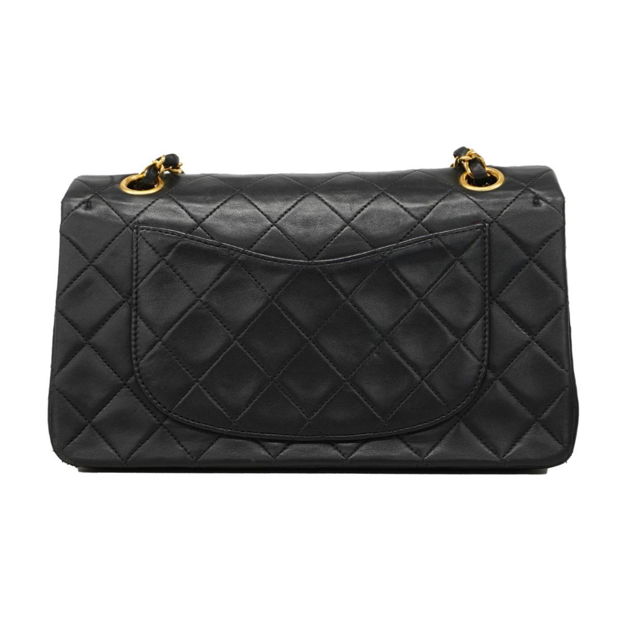 Chanel Shoulder Bag Matelasse W Flap Chain Lambskin Black Women's