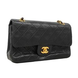 Chanel Shoulder Bag Matelasse W Flap Chain Lambskin Black Women's