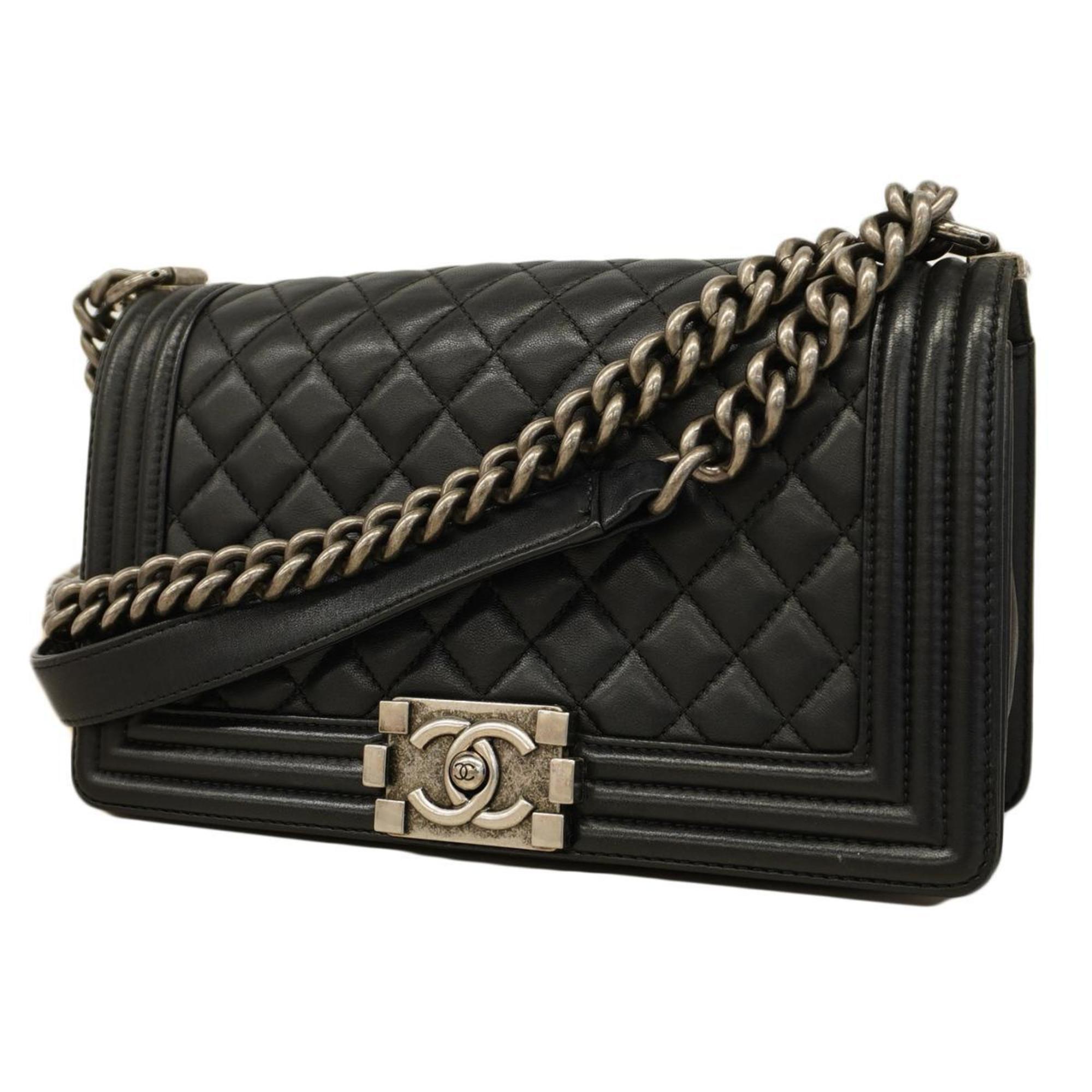 Chanel Shoulder Bag Boy Chain Lambskin Black Women's