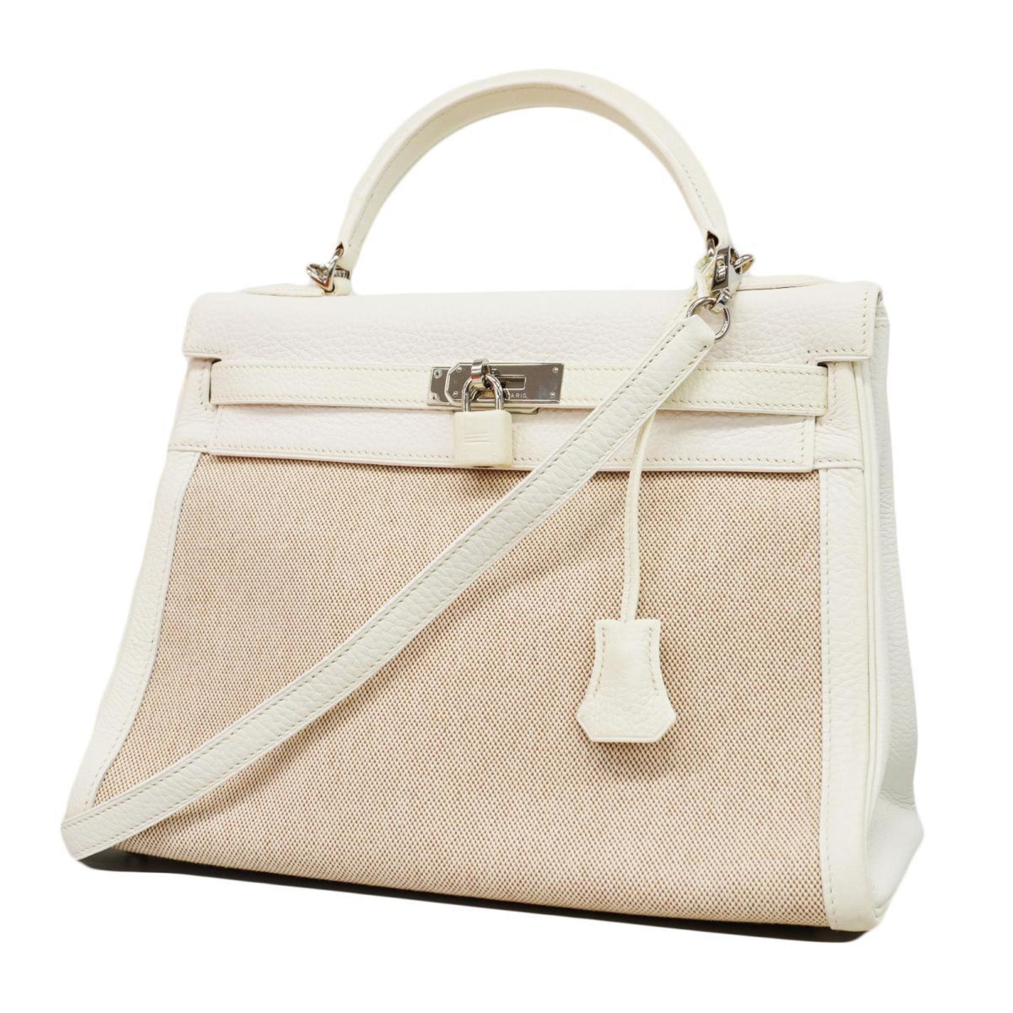 Hermes handbag Kelly 32 □I stamp Taurillon Clemence Toile H White Ladies