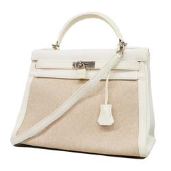 Hermes handbag Kelly 32 □I stamp Taurillon Clemence Toile H White Ladies