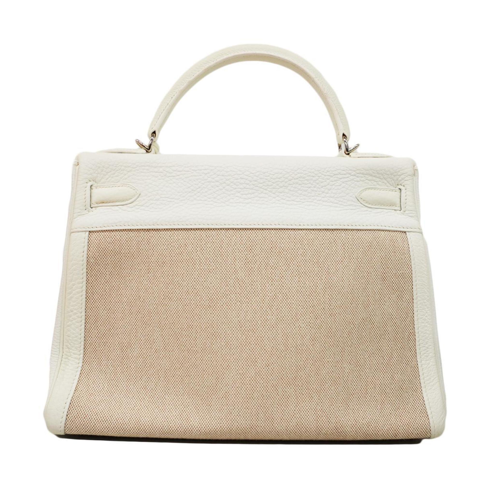 Hermes handbag Kelly 32 □I stamp Taurillon Clemence Toile H White Ladies