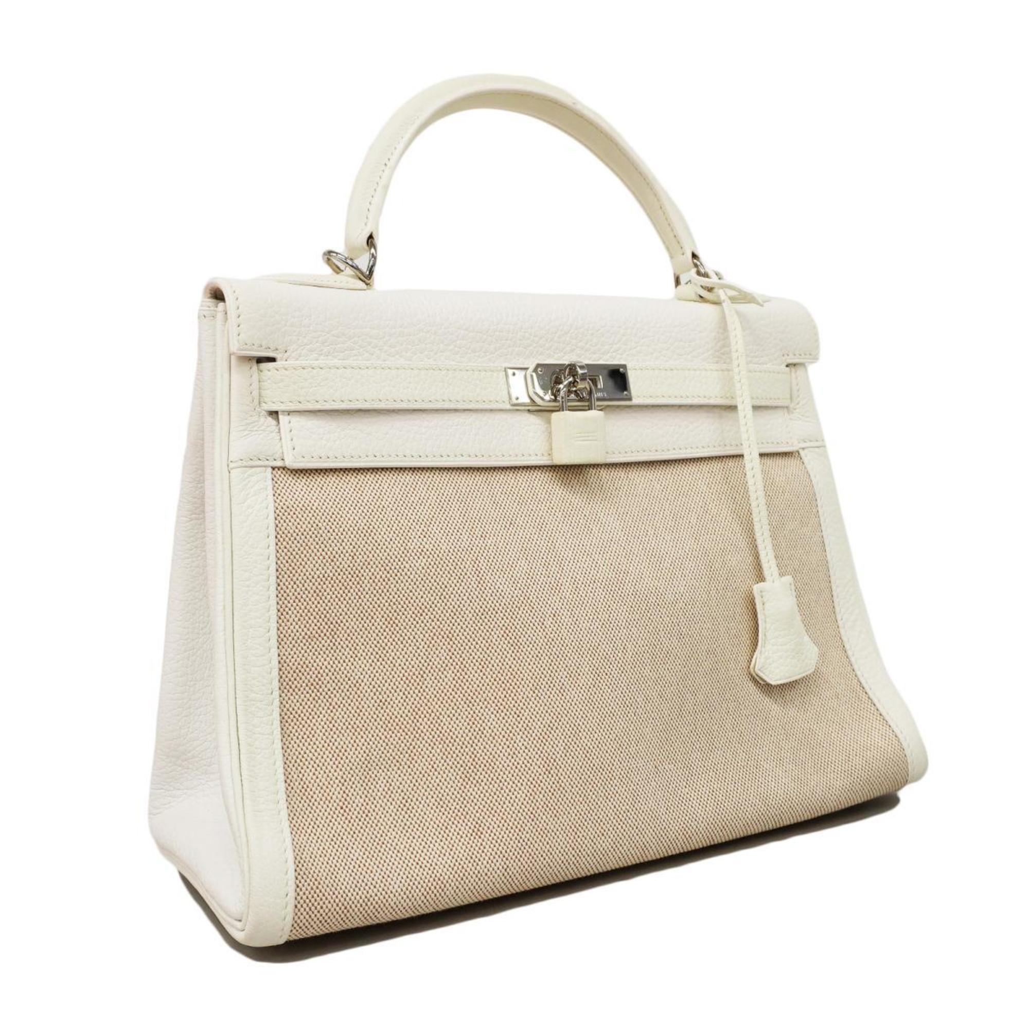 Hermes handbag Kelly 32 □I stamp Taurillon Clemence Toile H White Ladies