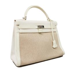 Hermes handbag Kelly 32 □I stamp Taurillon Clemence Toile H White Ladies