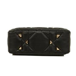 Christian Dior Shoulder Bag Cannage Lady 95.22 Leather Black Champagne Women's