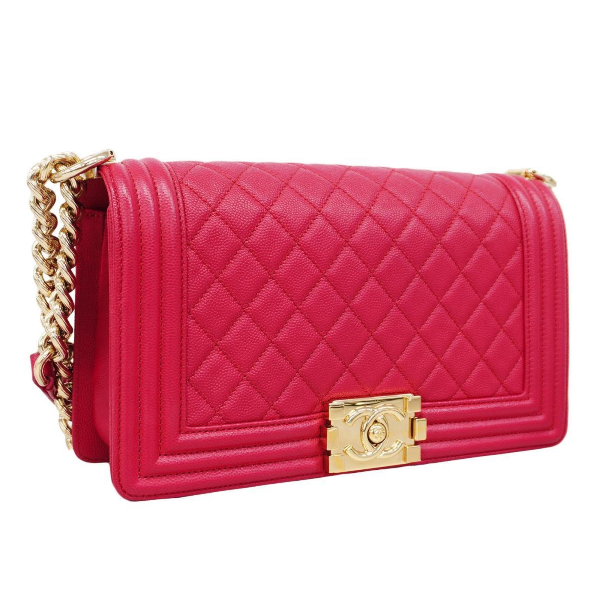 Chanel Shoulder Bag Boy Chain Caviar Skin Pink Ladies