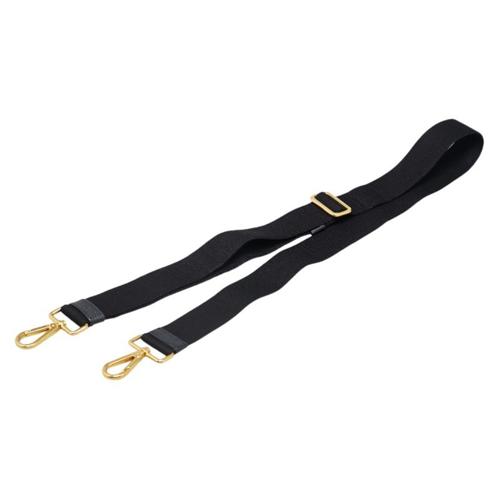 Prada Shoulder Strap Black Gold Canvas Leather Women's PRADA