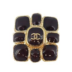 Chanel Brooch Coco Mark Square Color Stone GP Plated Champagne Gold Purple 08A Women's