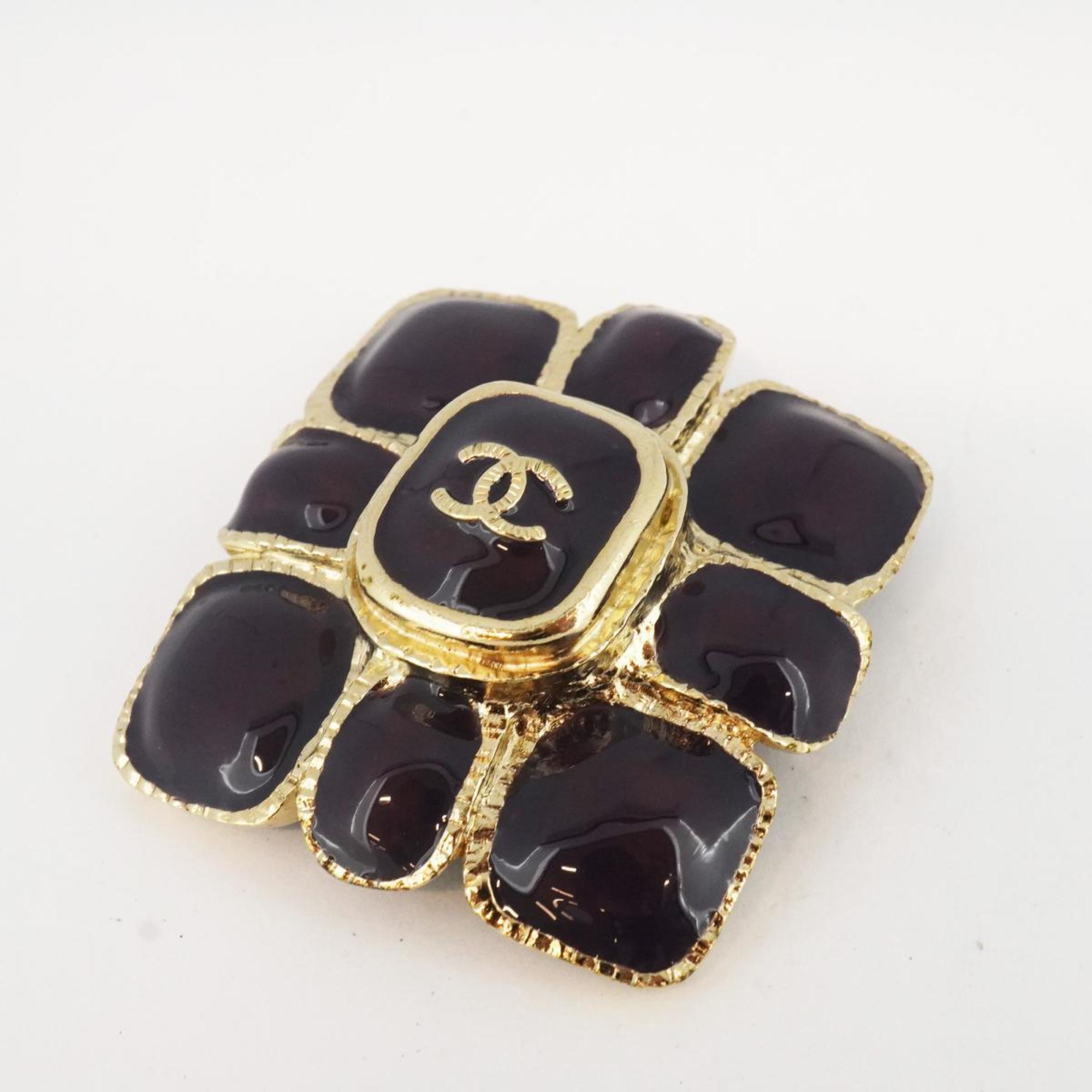 Chanel Brooch Coco Mark Square Color Stone GP Plated Champagne Gold Purple 08A Women's