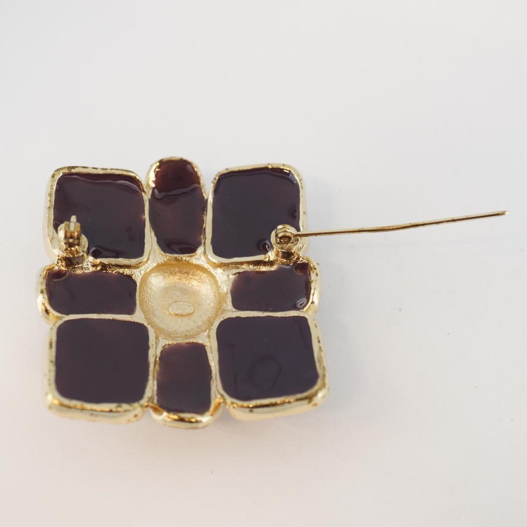 Chanel Brooch Coco Mark Square Color Stone GP Plated Champagne Gold Purple 08A Women's