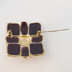 Chanel Brooch Coco Mark Square Color Stone GP Plated Champagne Gold Purple 08A Women's