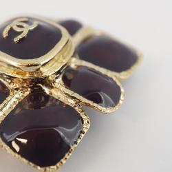 Chanel Brooch Coco Mark Square Color Stone GP Plated Champagne Gold Purple 08A Women's