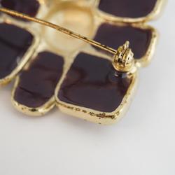 Chanel Brooch Coco Mark Square Color Stone GP Plated Champagne Gold Purple 08A Women's