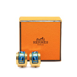 Hermes enamel cloisonné earrings gold blue plated women's HERMES