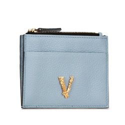 Versace Virtus Card Case Coin Light Blue Leather Women's VERSACE