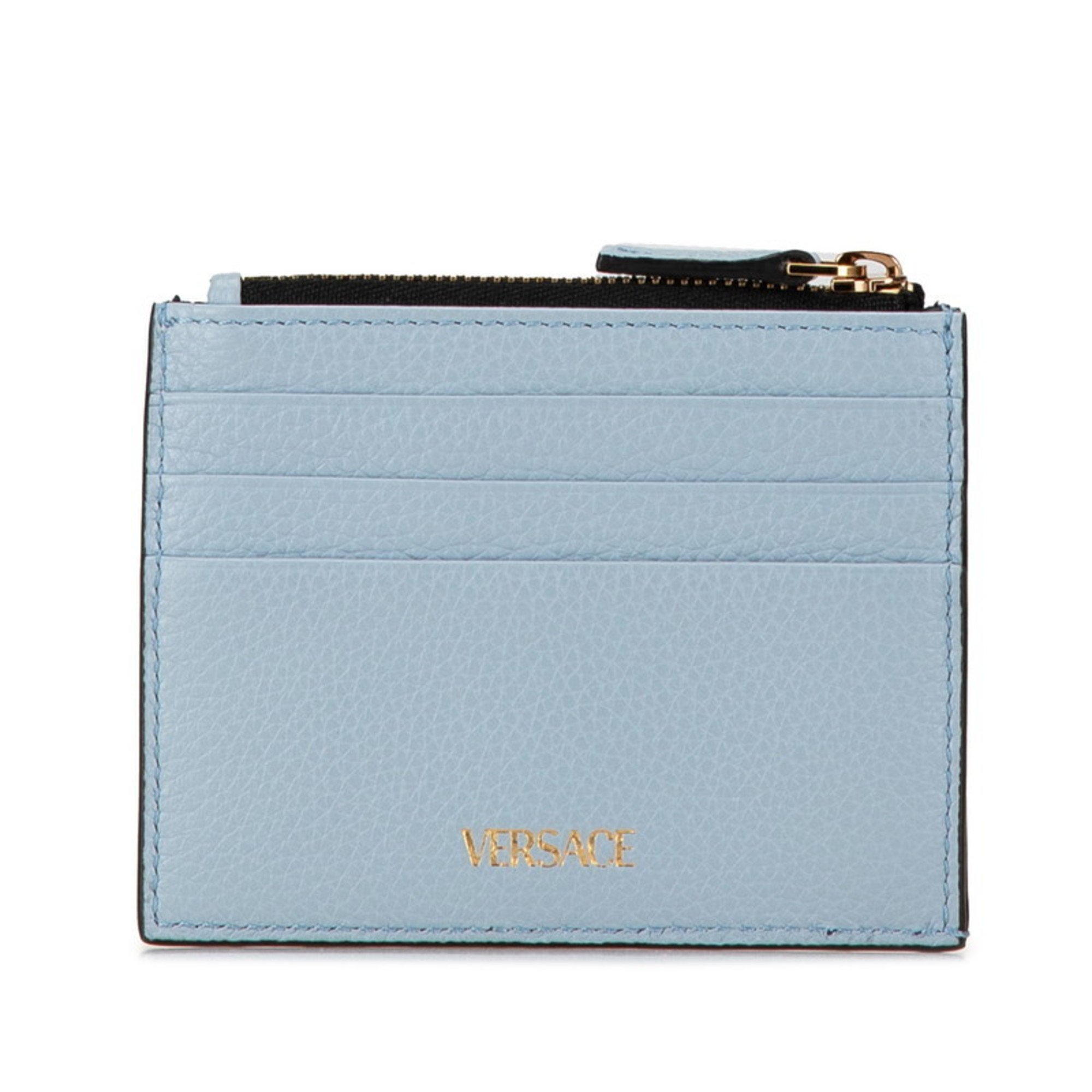 Versace Virtus Card Case Coin Light Blue Leather Women's VERSACE