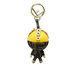 FENDI ZUCCA Space Monkey Bag Charm Keychain Brown Yellow Canvas Leather Women's