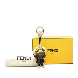 FENDI ZUCCA Space Monkey Bag Charm Keychain Brown Yellow Canvas Leather Women's