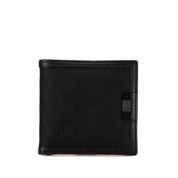 Gucci GG Nylon Bi-fold Wallet 150413 Black Leather Women's GUCCI