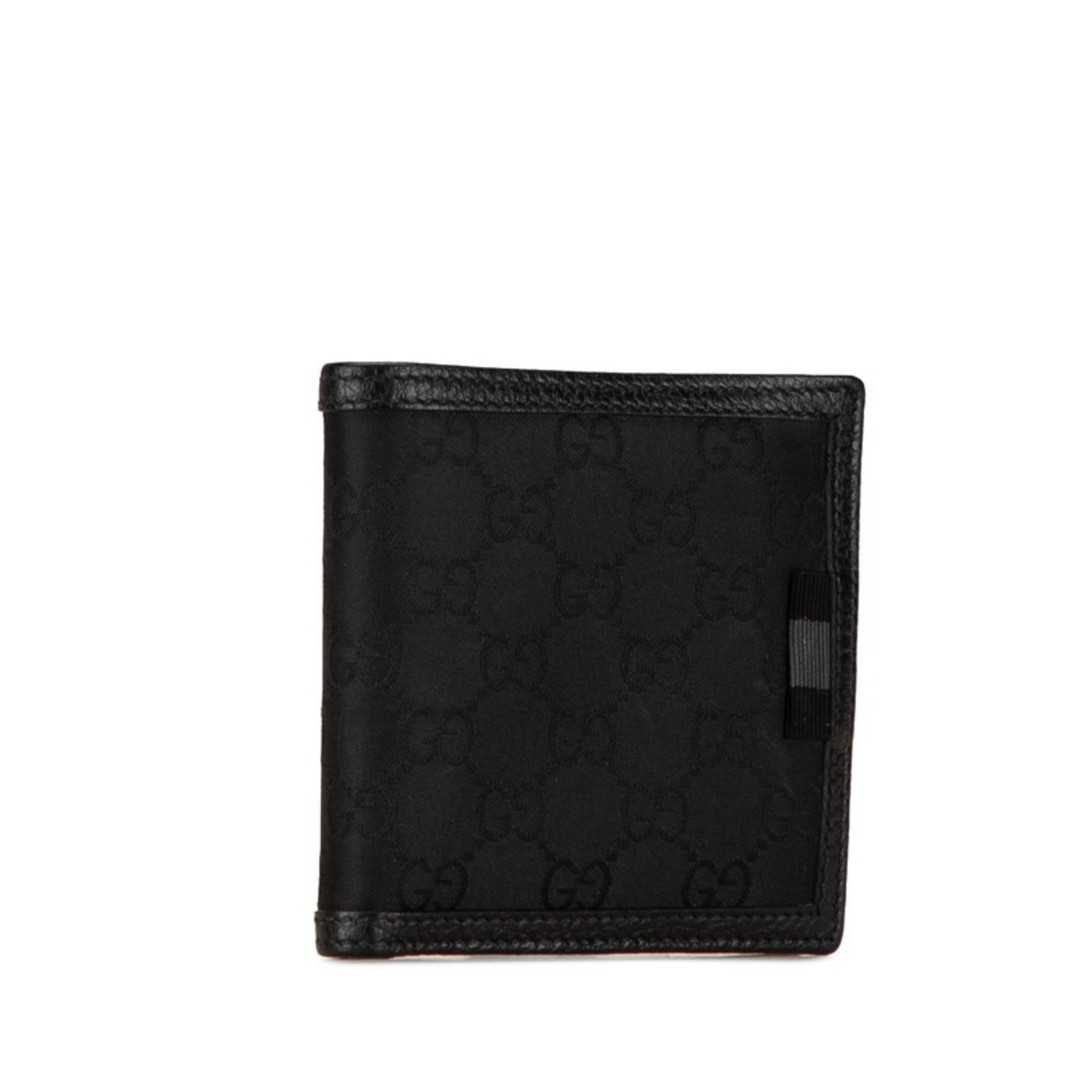 Gucci GG Nylon Bi-fold Wallet 150413 Black Leather Women's GUCCI