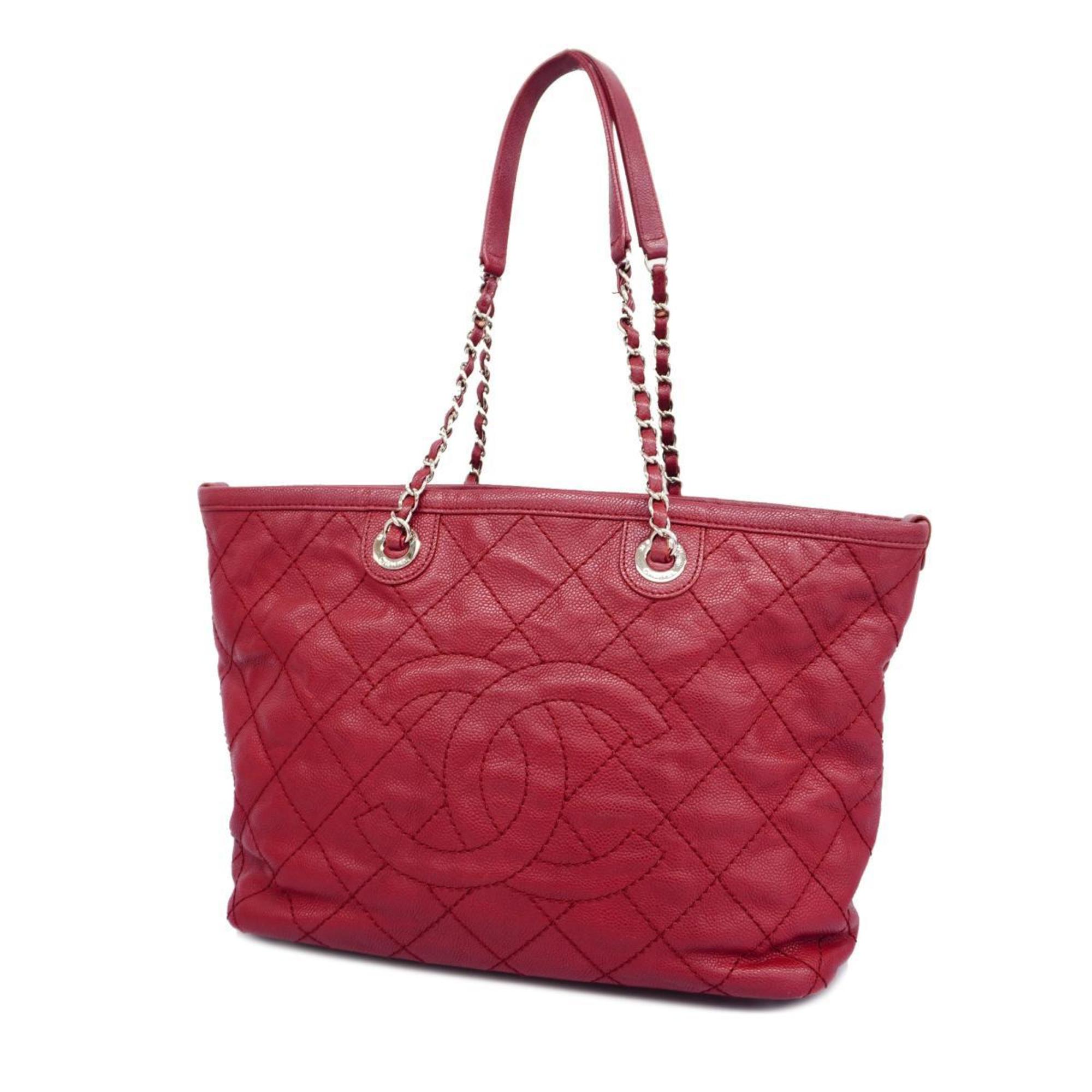 Chanel Shoulder Bag Matelasse Chain Caviar Skin Red Women's