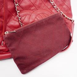 Chanel Shoulder Bag Matelasse Chain Caviar Skin Red Women's